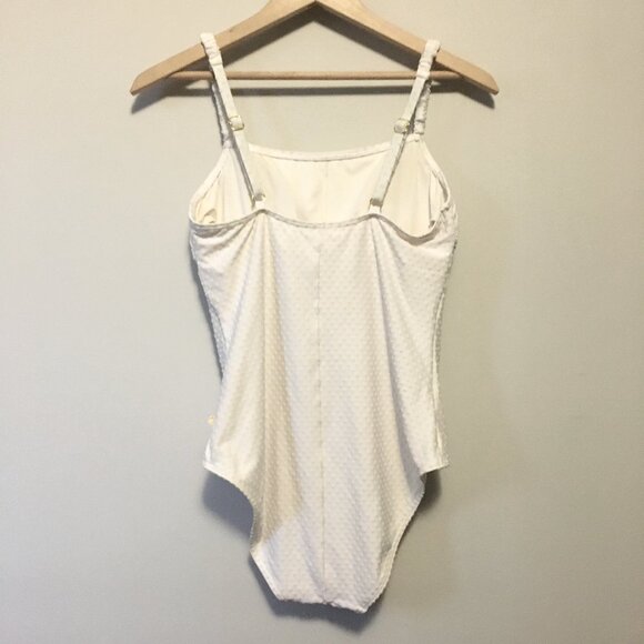 Off-White Textured Polka Dot Built in Support Swimsuit - Picture 2 of 16